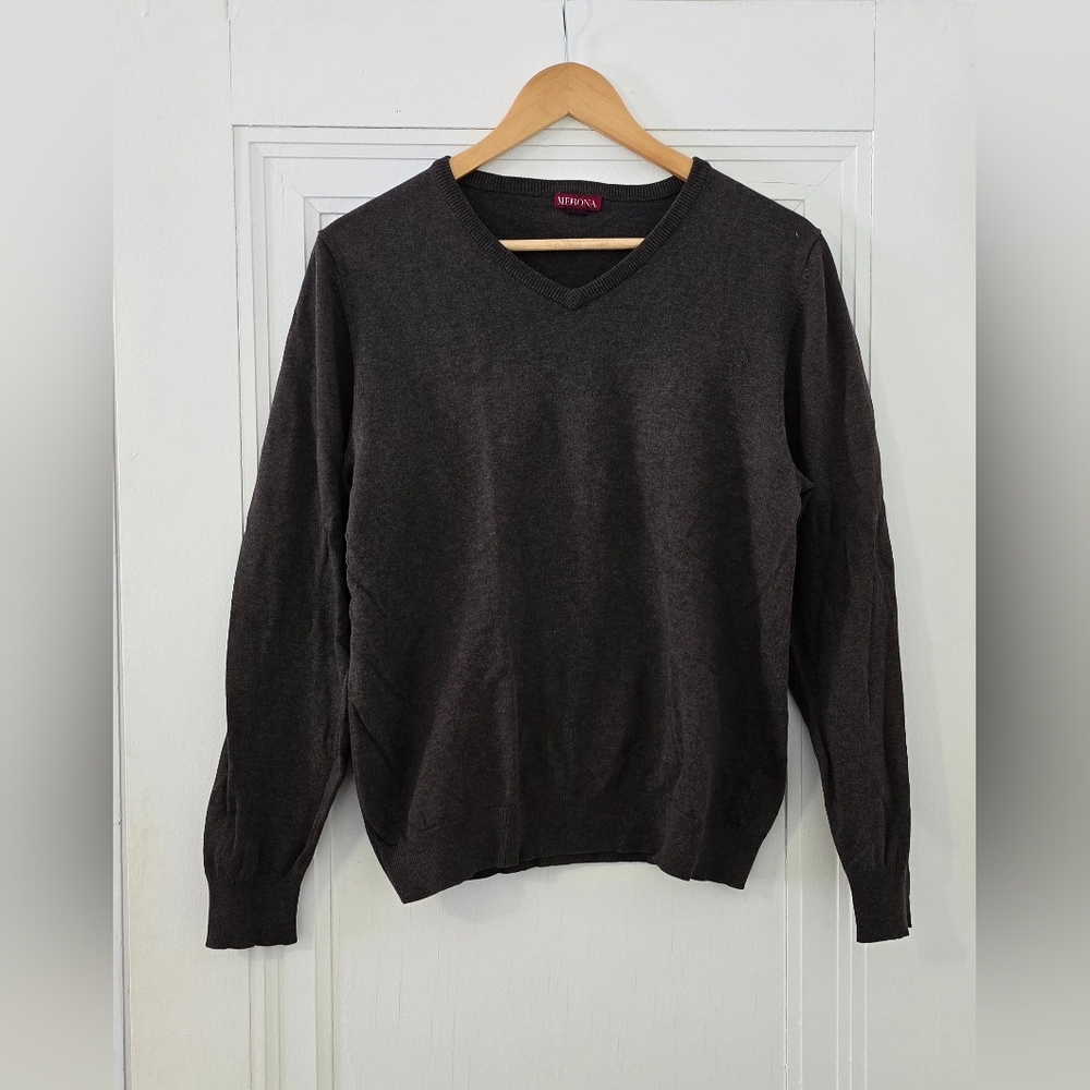 Merona 100% Cotton Brown Vintage V Neck Pullover Sweater Size S, Vguc